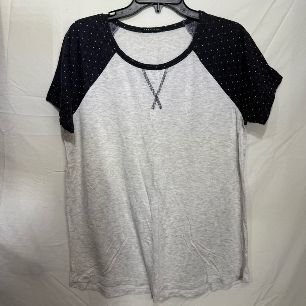 Staccato Navy and Gray Raglan Tee, Stars on Sleeves Size L